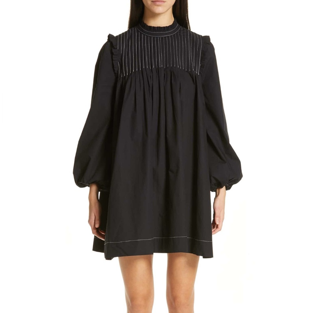Ganni Black Mini Pleated Shift Dress EU Size 36 Fits Like M/L